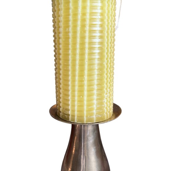 SET: Pier 1 Large Textured Pillar Candle w/ Brass-Toned Holder 8.25" tall x 4" d - Picture 9 of 13